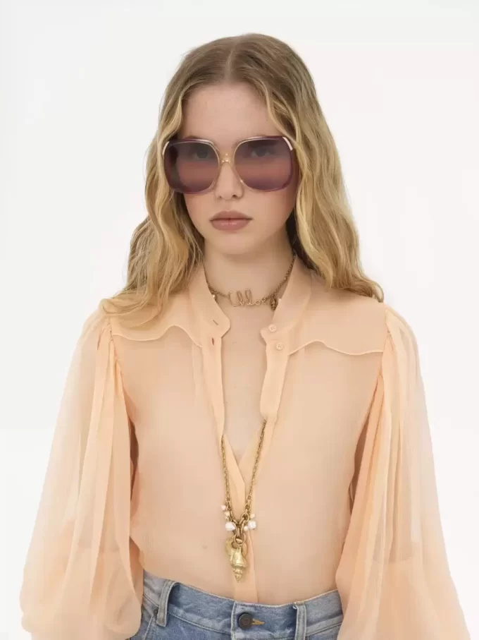 Puff-sleeve blouse in silk mousseline