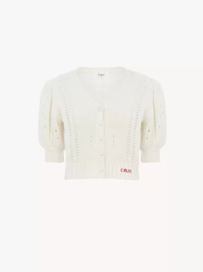 Puff-sleeve cardigan in a wool & cashmere knit