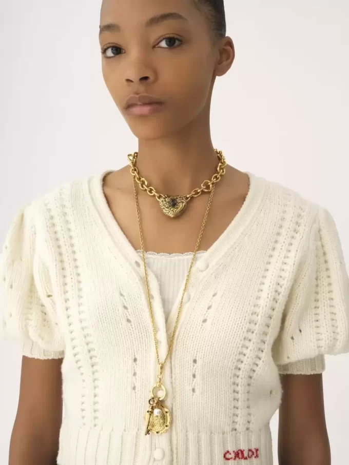 Puff-sleeve cardigan in a wool & cashmere knit