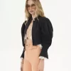Puff-sleeve cropped jacket in silk faille