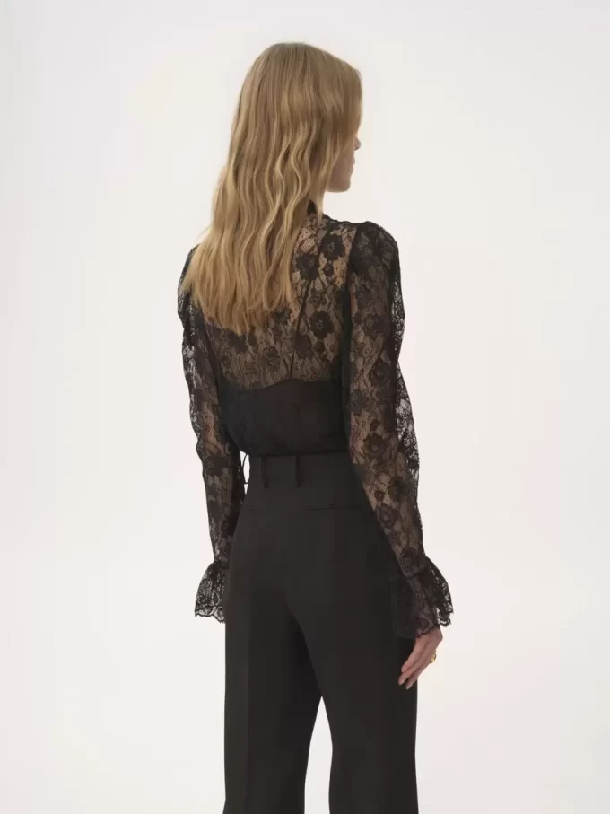 Puff-sleeve lavallière top in floral lace jacquard Puff-sleeve lavallière top in floral lace jacquard