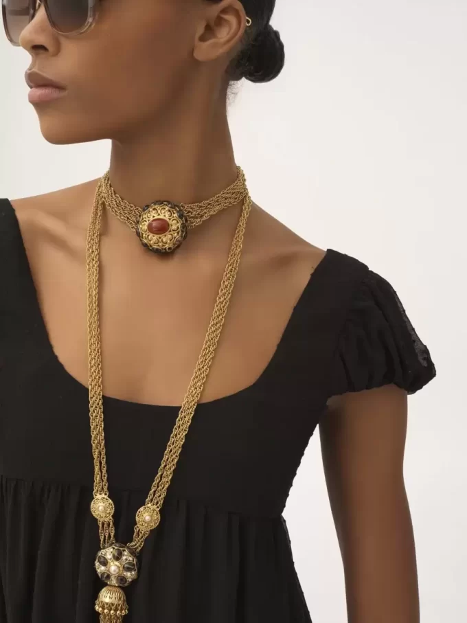 Puff-sleeve long dress in silk plumetis