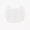 Puff-sleeve pleated top in silk poplin