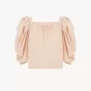 Puff-sleeve pleated top in silk poplin