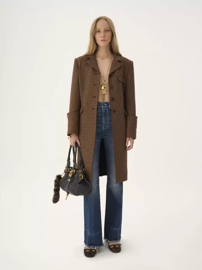 Riding coat in houndstooth wool