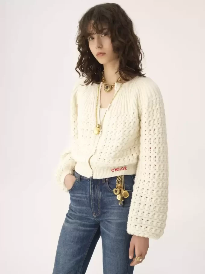 Round-neck cardigan in a wool & cashmere knit