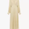 Ruched long dress in silk jacquard