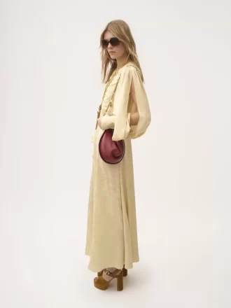 Ruched long dress in silk jacquard