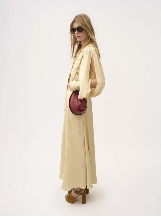 Ruched long dress in silk jacquard