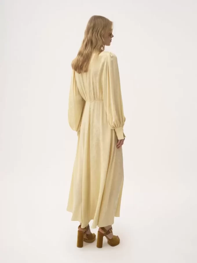 Ruched long dress in silk jacquard