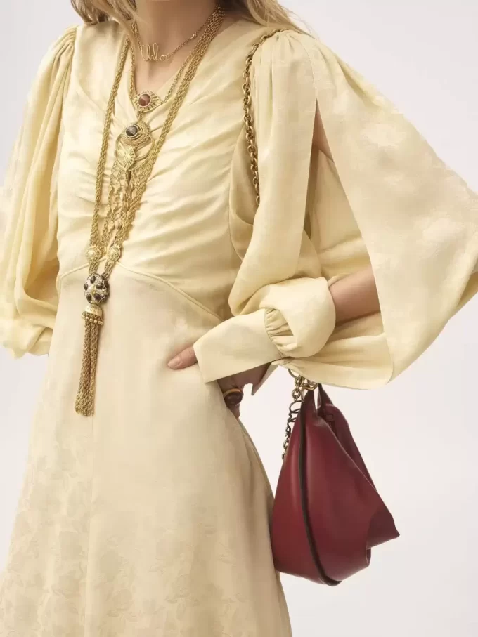 Ruched long dress in silk jacquard