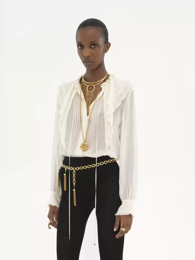 Ruffled blouse in silk georgette