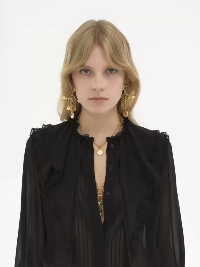 Ruffled blouse in silk georgette