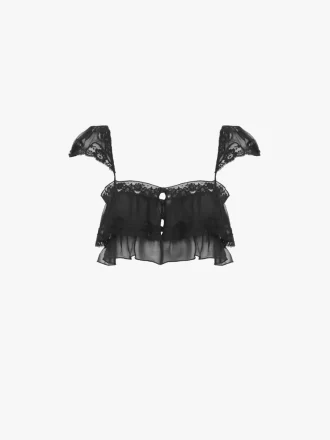 Ruffled bralette in silk mousseline & lace