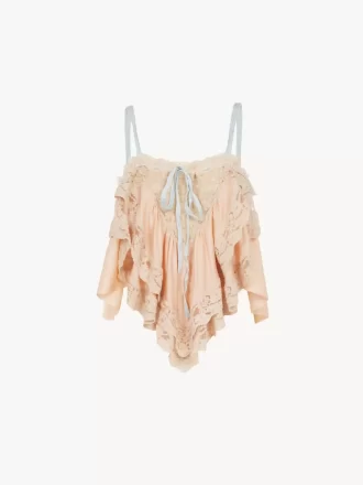 Ruffled camisole top in silk charmeuse & lace