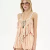 Ruffled camisole top in silk charmeuse & lace
