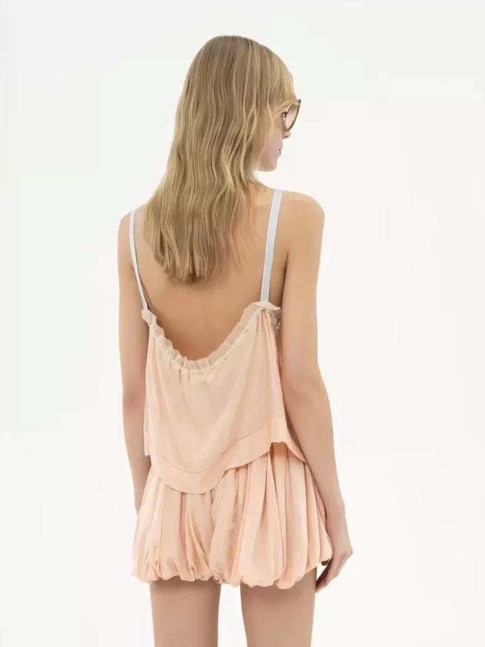 Ruffled camisole top in silk charmeuse & lace