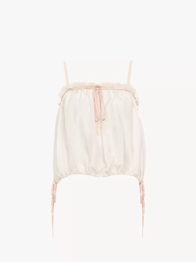 Ruffled camisole top in silk habotai