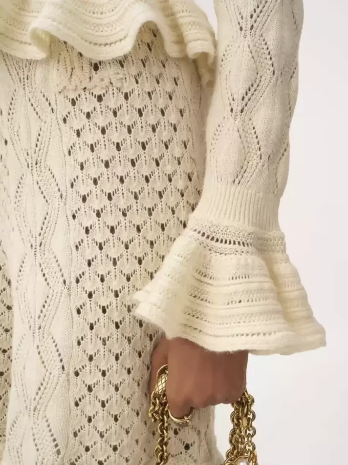 Ruffled logo cardigan in a silk, alpaca & cotton knit