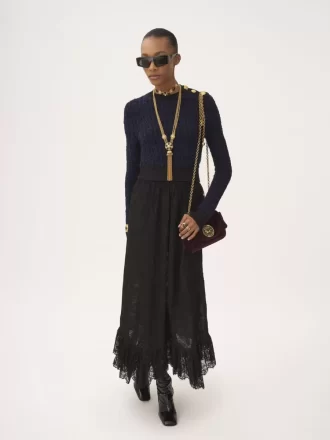 Ruffled midi skirt in floral lace jacquard