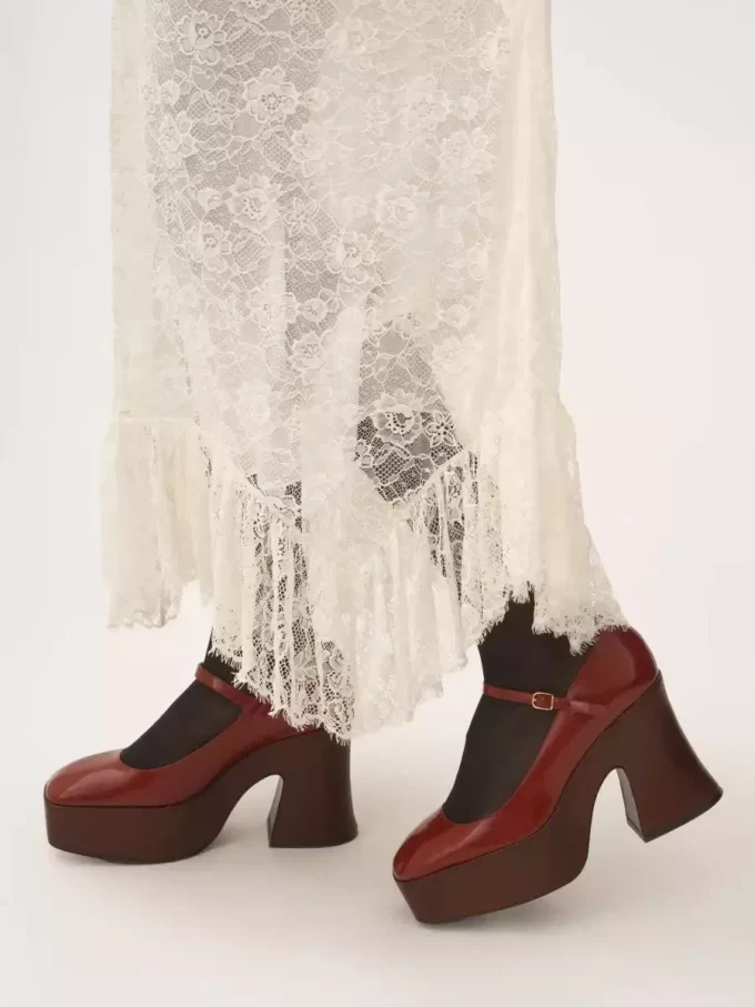 Ruffled midi skirt in floral lace jacquard