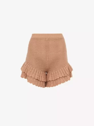 Ruffled mini shorts in crochet knit
