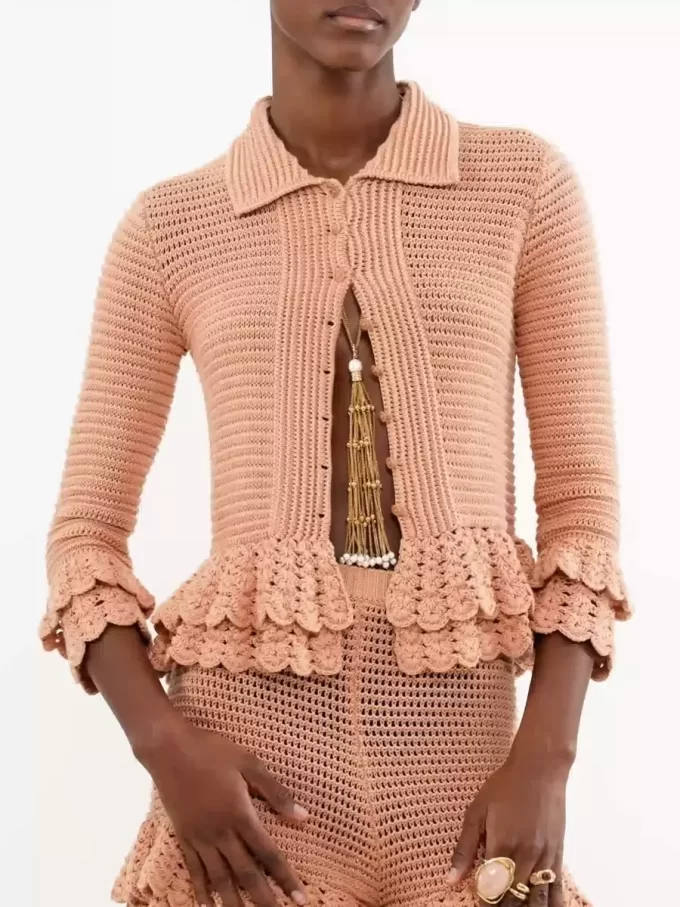 Ruffled mini shorts in crochet knit