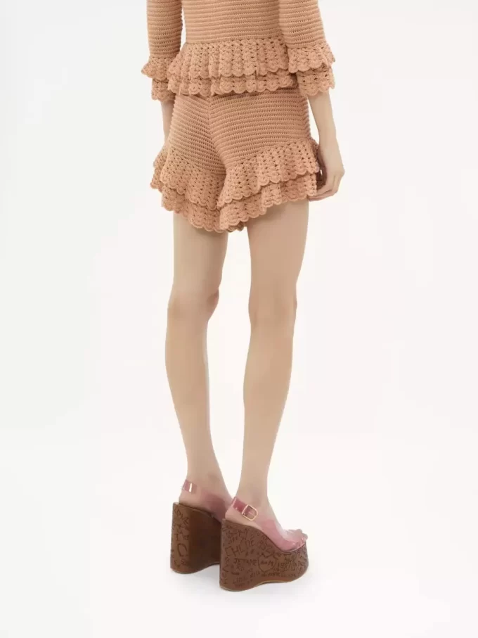 Ruffled mini shorts in crochet knit