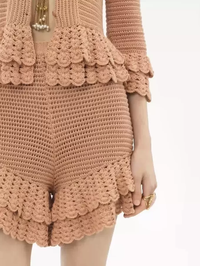 Ruffled mini shorts in crochet knit