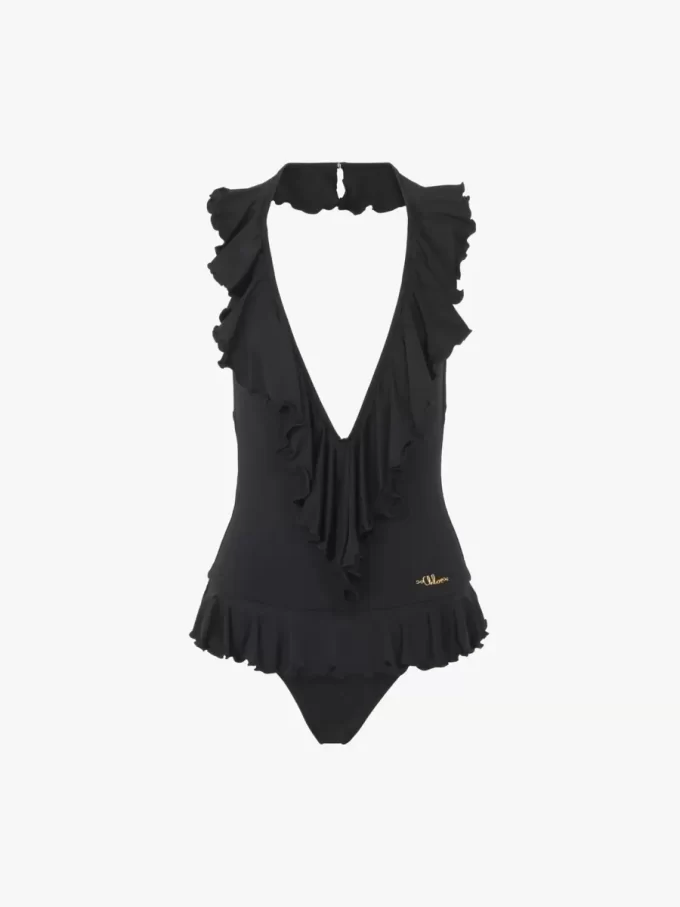 Ruffled V-neck one-piece swimsuit