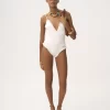 Ruffled V-neck one-piece swimsuit