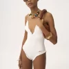 Ruffled V-neck one-piece swimsuit