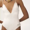 Ruffled V-neck one-piece swimsuit