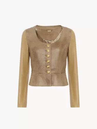 Scoop-neck cinched jacket in leather