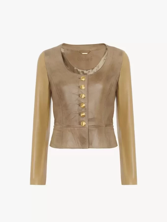 Scoop-neck cinched jacket in leather