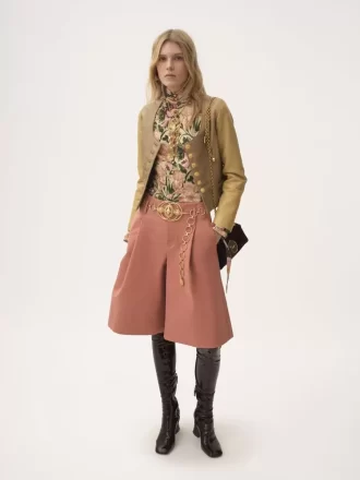 Scoop-neck cinched jacket in leather