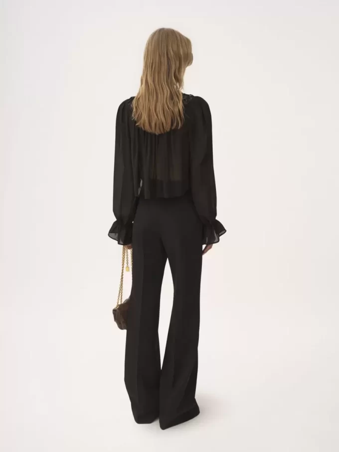 Scoop-neck cropped top in silk georgette & lace