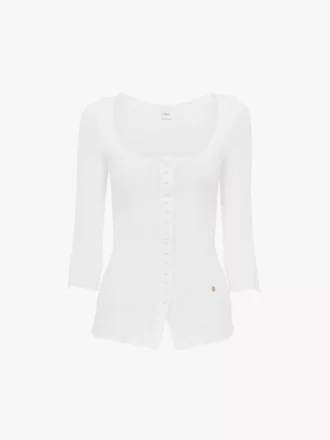 Scoop-neck fitted cardigan in cotton