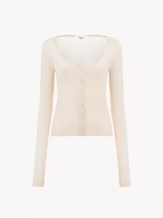 Scoop-neck fitted cardigan in superfine wool knit