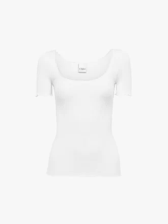 Scoop-neck fitted T-shirt in cotton