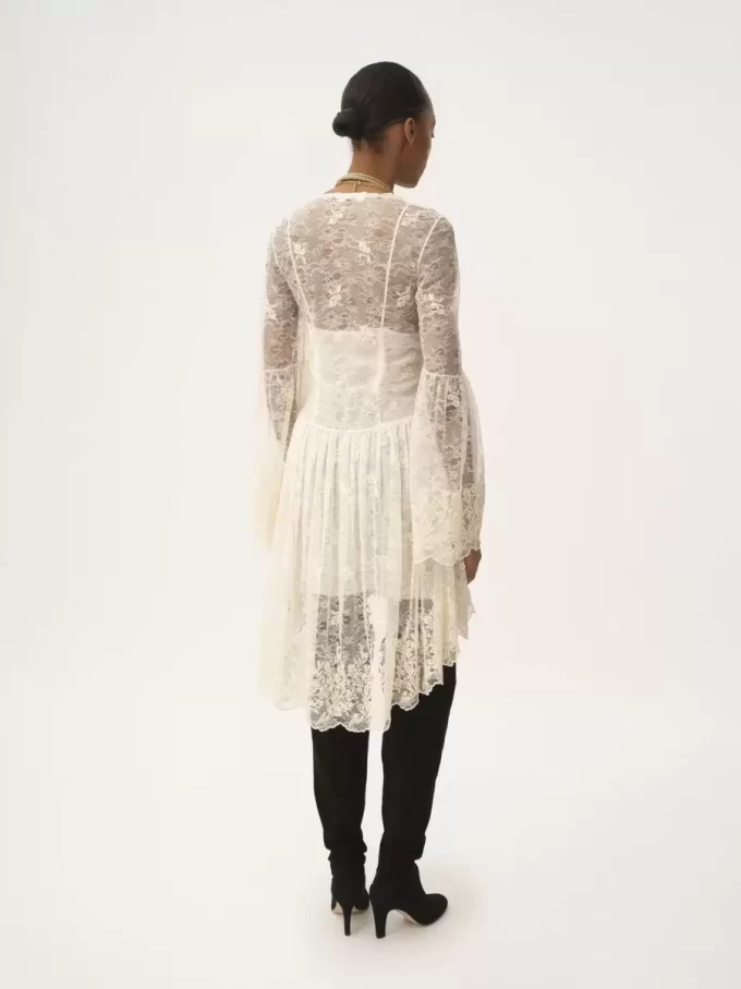 Scoop-neck mini dress in embroidered lace