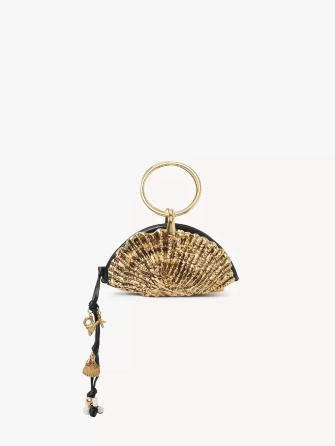Sea Treasures Shell zipped clutch in soft leather & metal