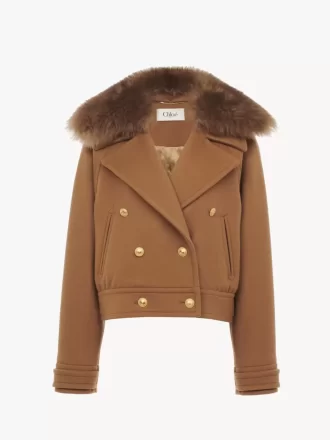 Short boxy double-breasted coat in soft wool