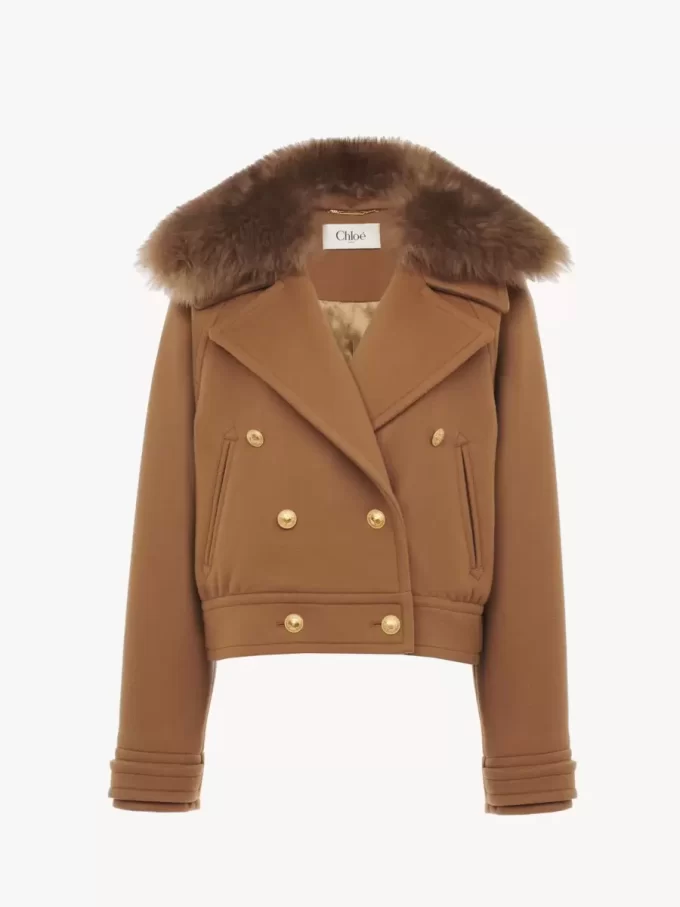 Short boxy double-breasted coat in soft wool