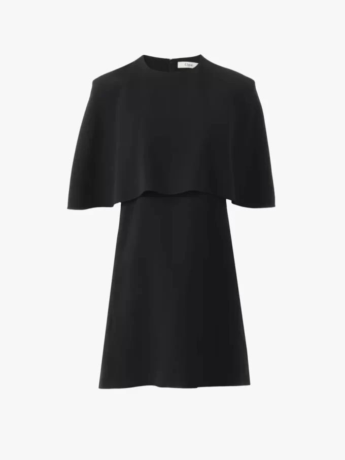 Short cape dress in viscose crêpe