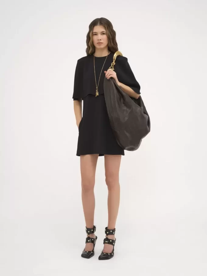 Short cape dress in viscose crêpe