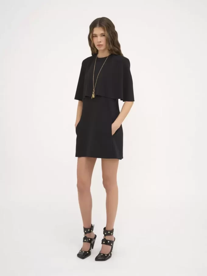 Short cape dress in viscose crêpe