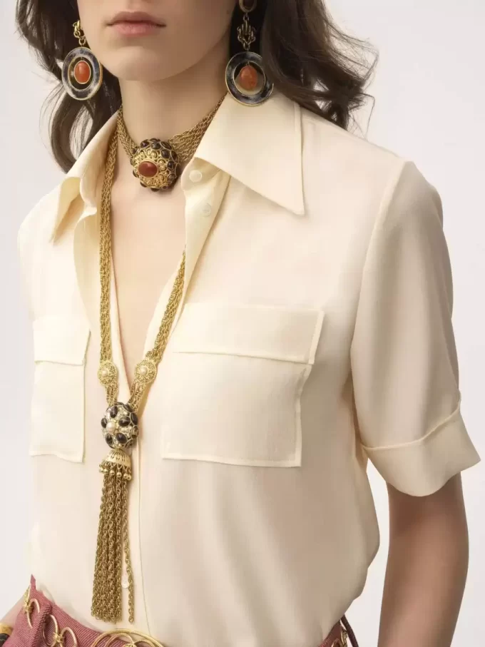 Short-sleeve blouse in crêpe de chine