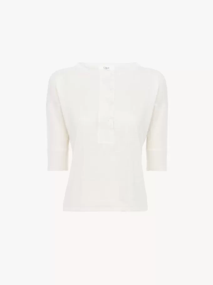 Short-sleeve Henley shirt in linen & silk knit