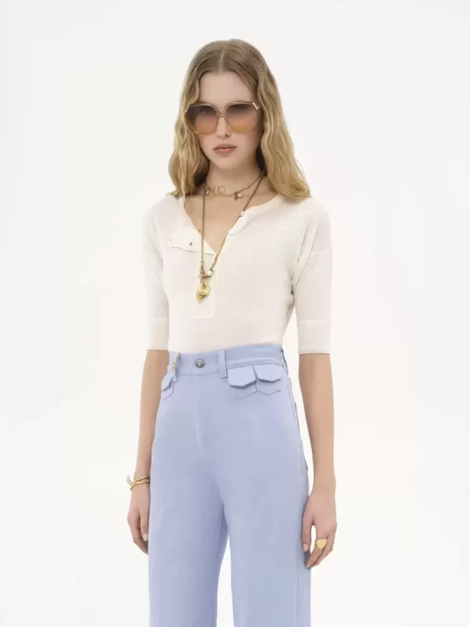 Short-sleeve Henley shirt in linen & silk knit